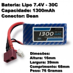 Bateria Lipo 2s 1300mah 7,4v 30c/60c plug Dean