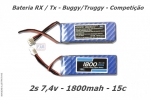Bateria Lipo 2s 7,4v 1800mah 15c Tx Rx Autos Prós Competição