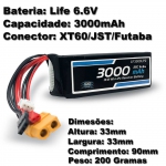 Bateria Life 2s 6.6v 3000mah 25c Plug Futaba/jst/xt60