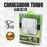 Carregador Turbo 5.1a Com 3 saidas Usb V8 Homologado Anatel