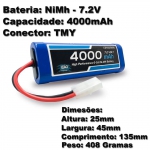 Bateria Nimh Células 7.2v 4000mah Alta Capacidade Plug Tamiya